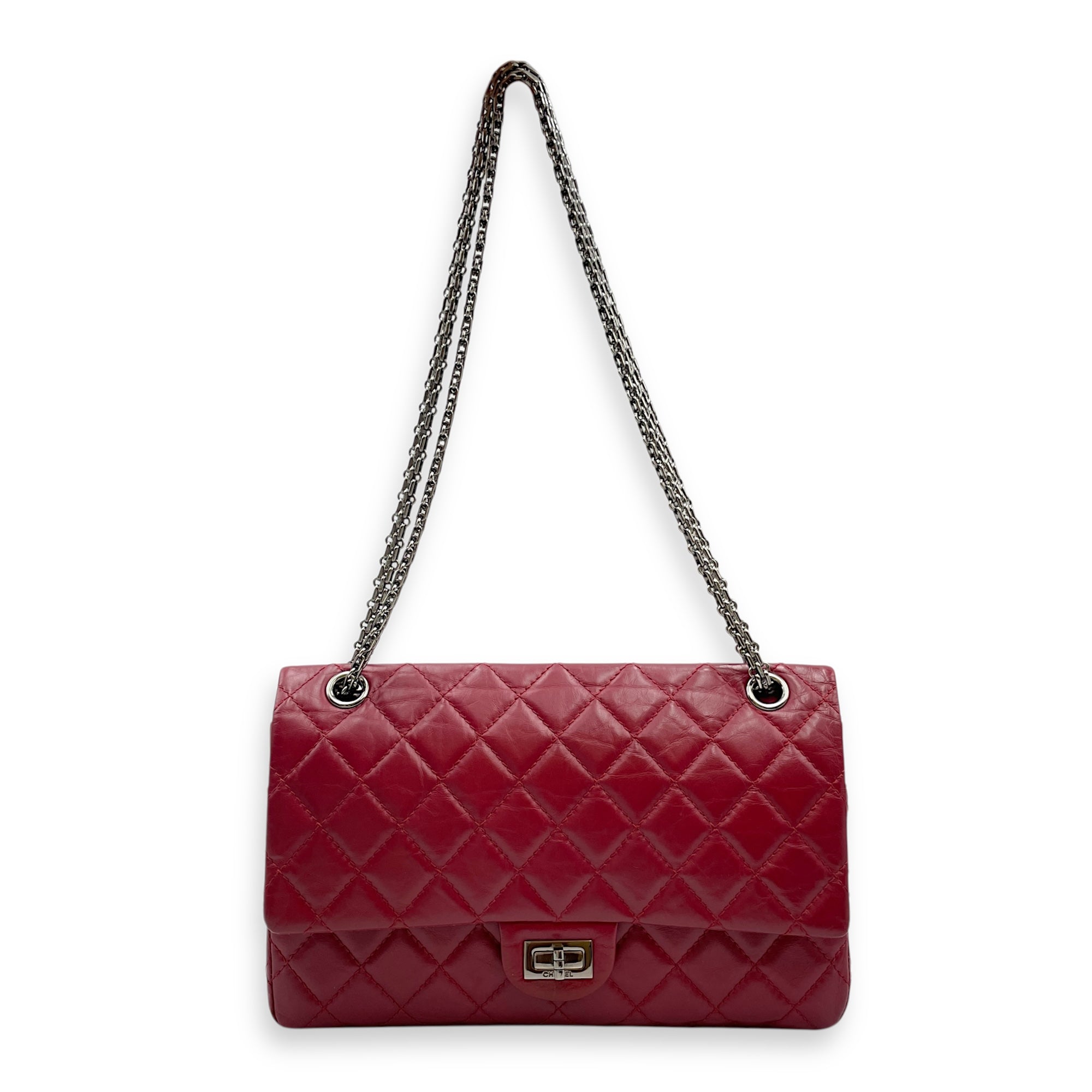 Reissue 226 Red Shoulder Bag in Distressed Leather, Silver hardware