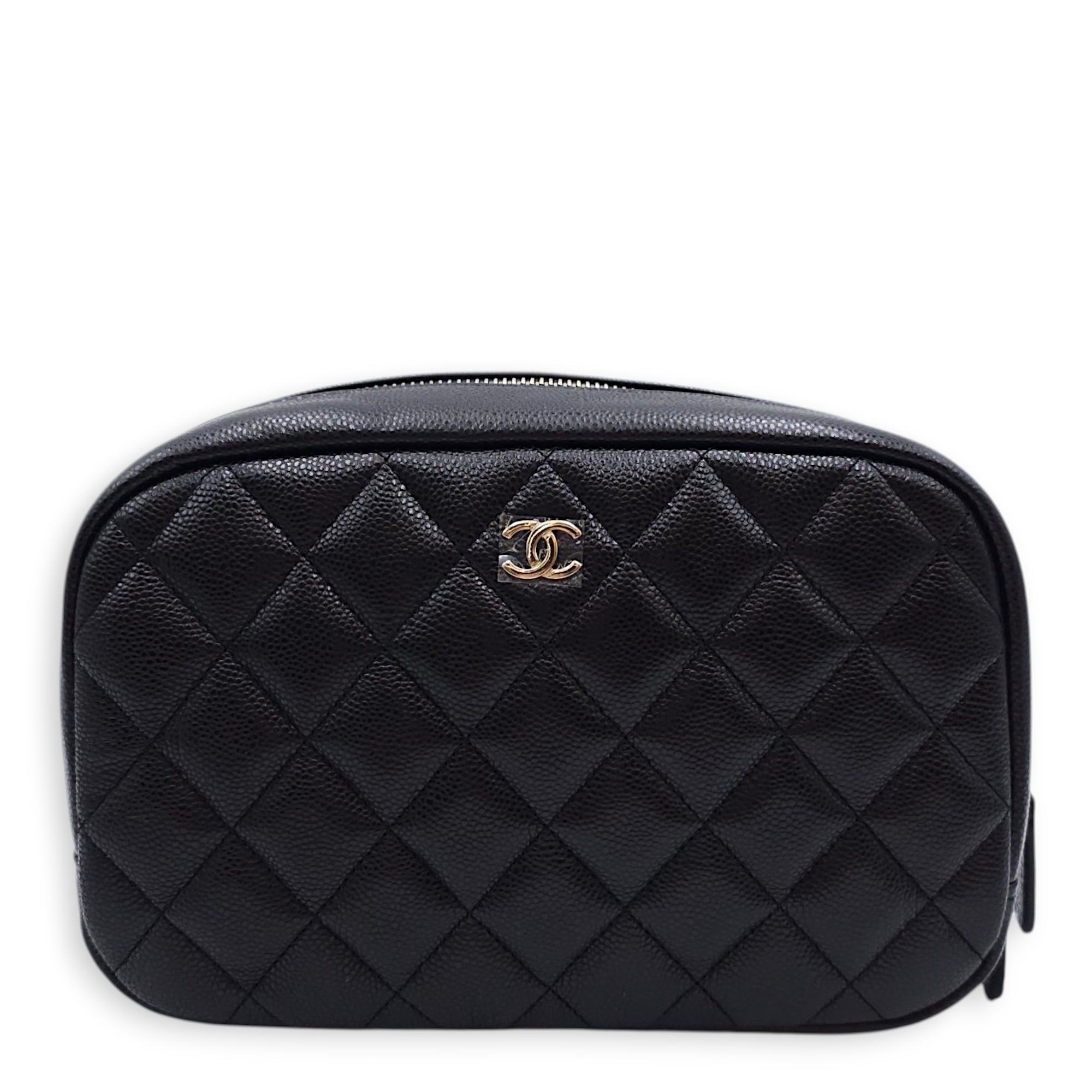 Quilted CC Black Vanity Case in Caviar Leather, Gold hardware