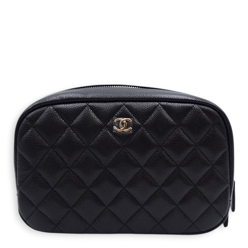 Quilted CC Black Vanity Case in Caviar Leather, Gold hardware