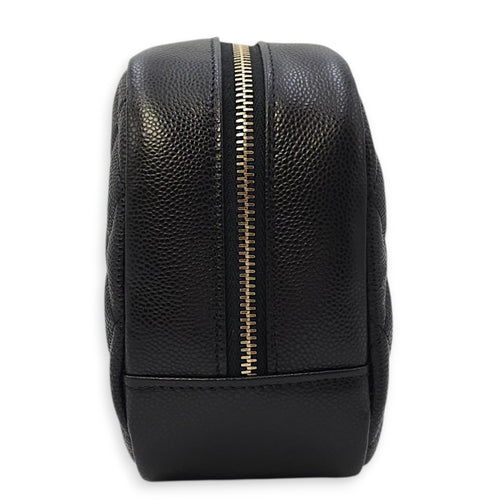 Quilted CC Black Vanity Case in Caviar Leather, Gold hardware