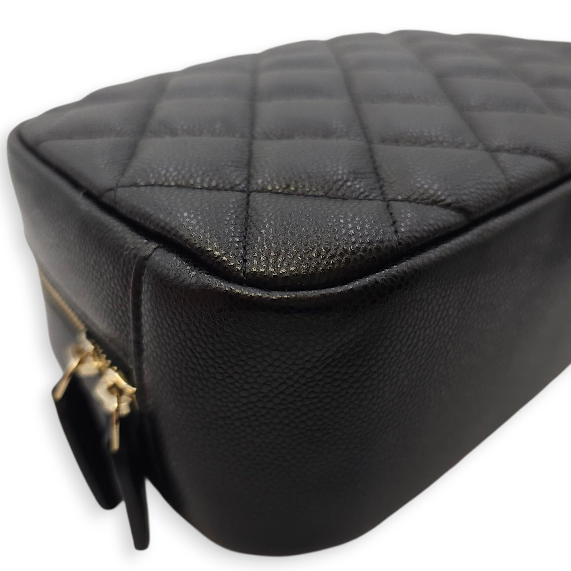 Quilted CC Black Vanity Case in Caviar Leather, Gold hardware