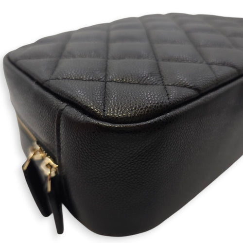 Quilted CC Black Vanity Case in Caviar Leather, Gold hardware