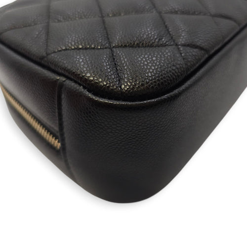Quilted CC Black Vanity Case in Caviar Leather, Gold hardware