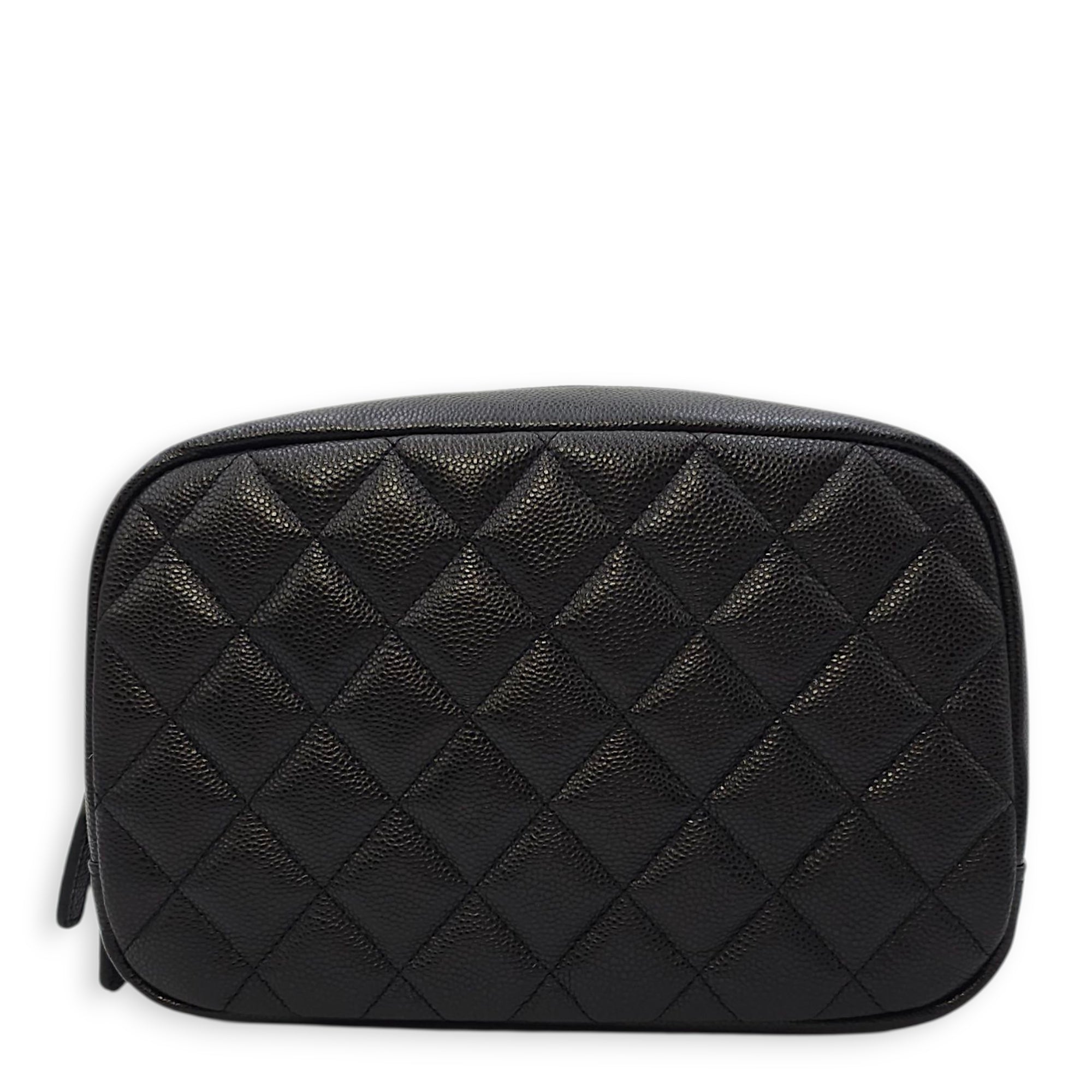 Quilted CC Black Vanity Case in Caviar Leather, Gold hardware