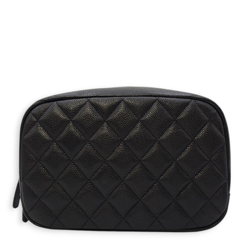 Quilted CC Black Vanity Case in Caviar Leather, Gold hardware