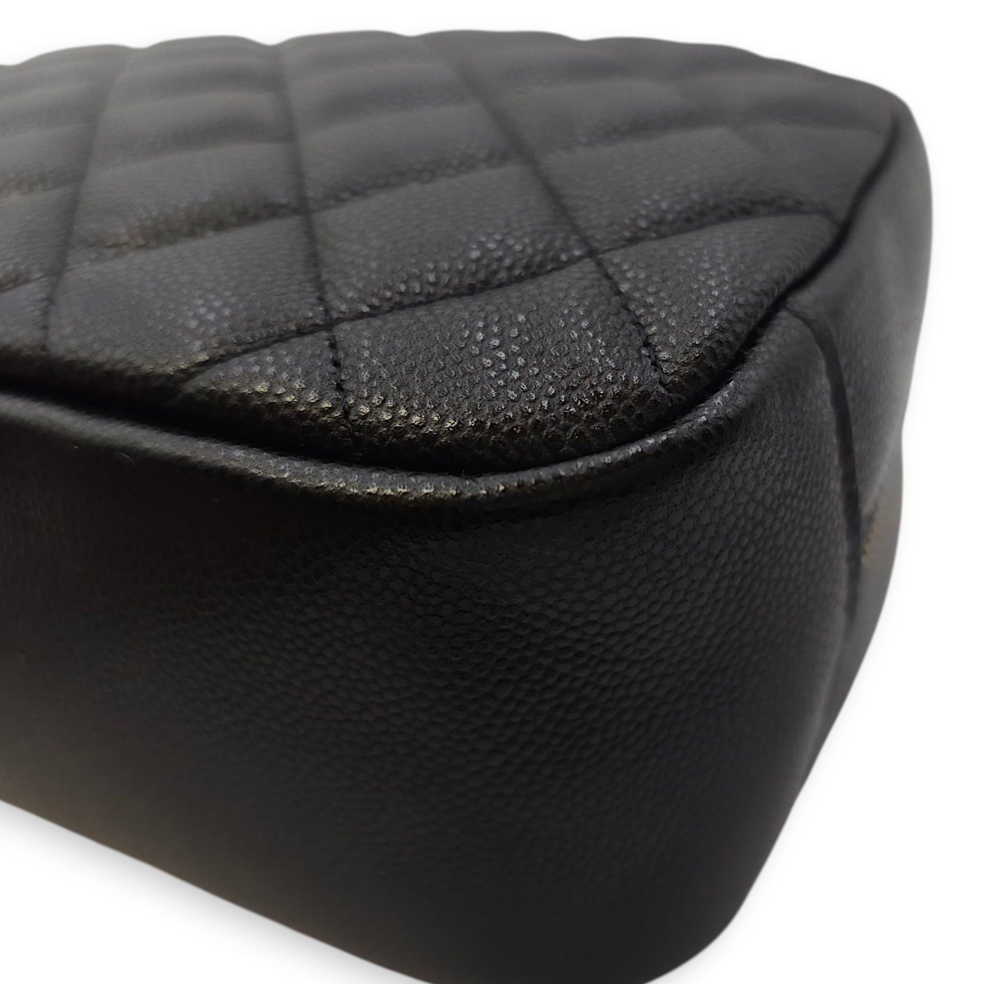 Quilted CC Black Vanity Case in Caviar Leather, Gold hardware