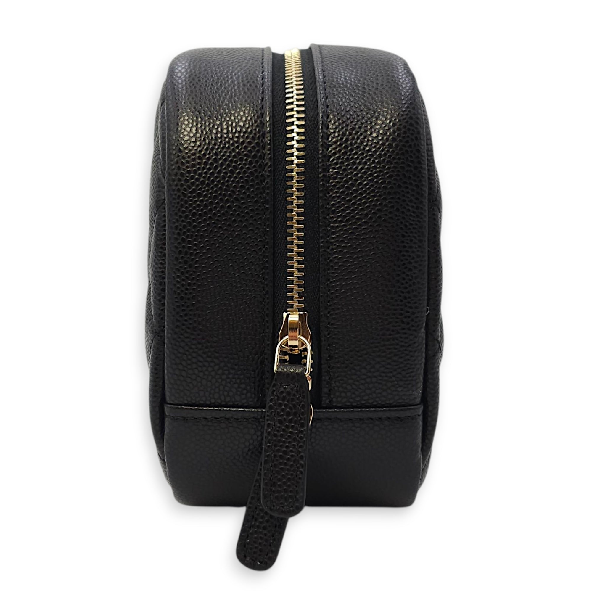 Quilted CC Black Vanity Case in Caviar Leather, Gold hardware