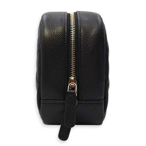 Quilted CC Black Vanity Case in Caviar Leather, Gold hardware