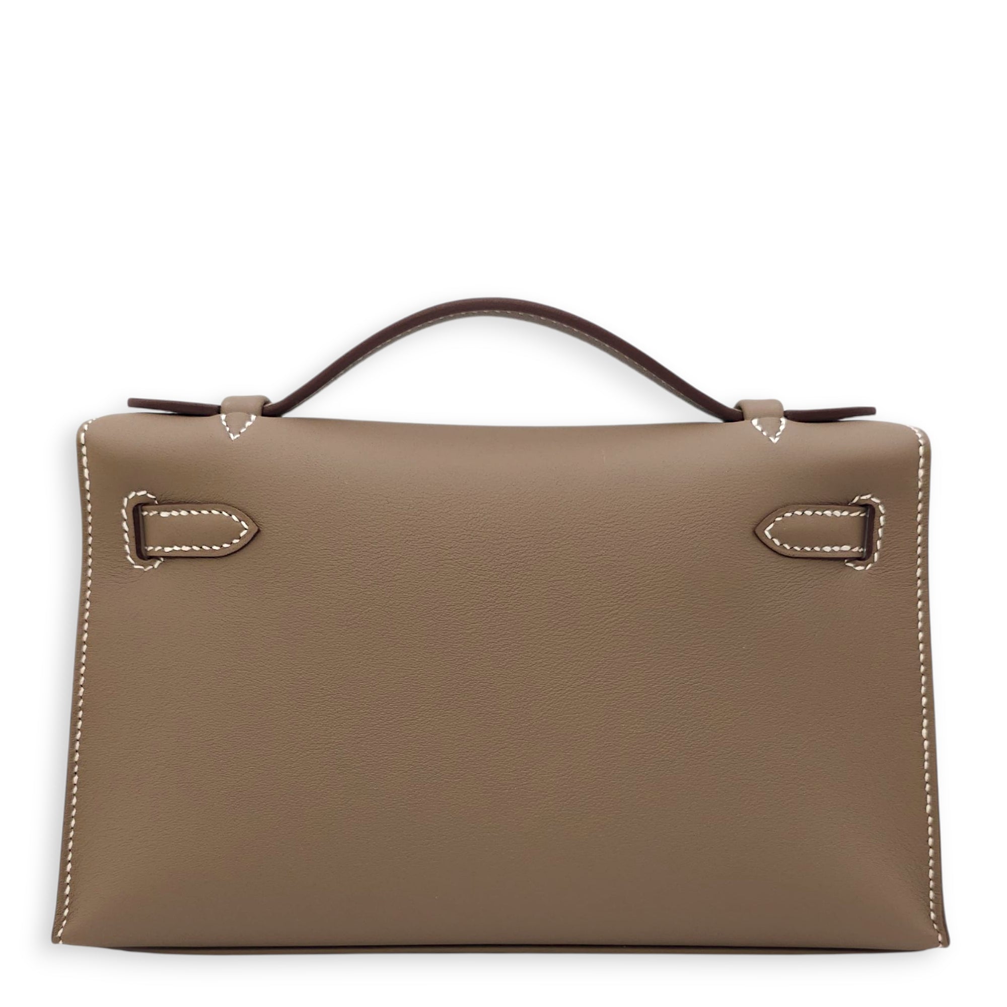 Kelly Pochette Etoupe in Swift, Gold hardware
