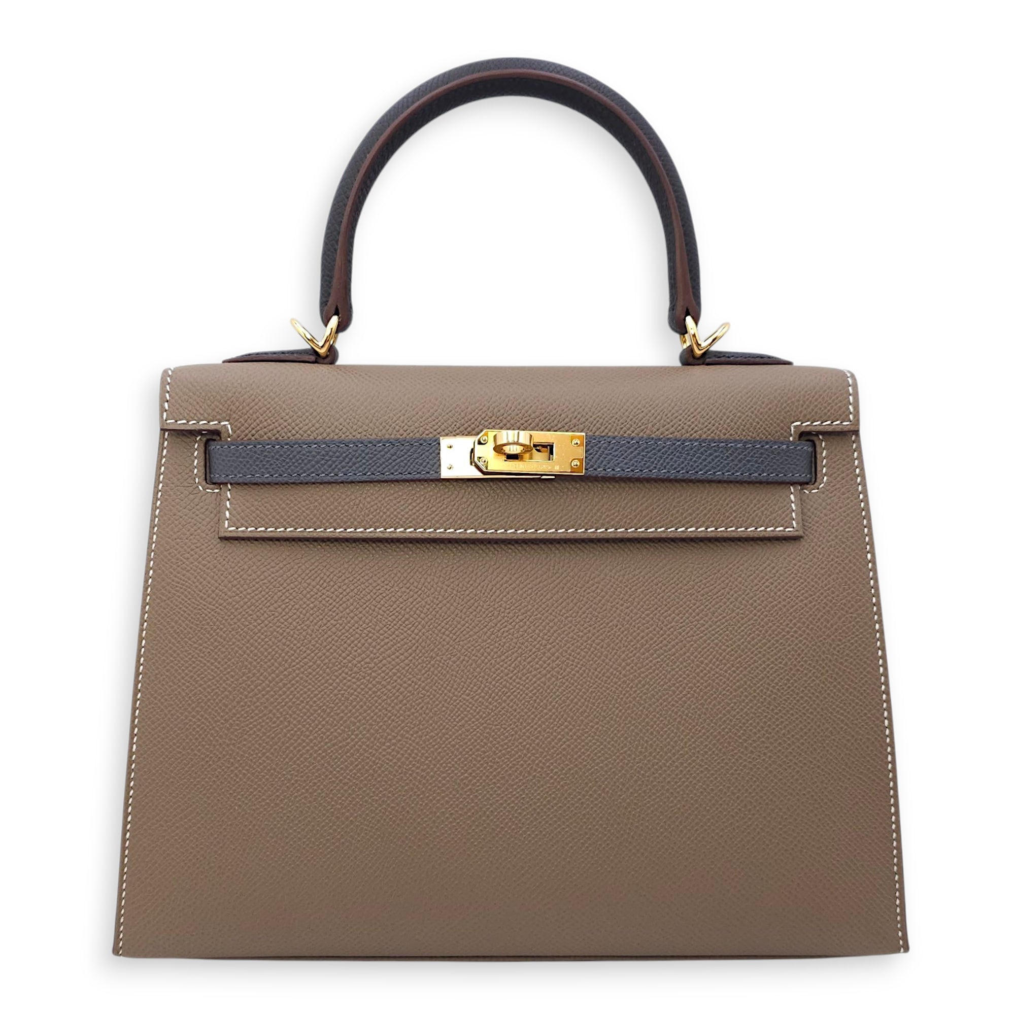 Sellier Kelly 25 Etoupe/Ardoise/Black in Epsom, Gold hardware