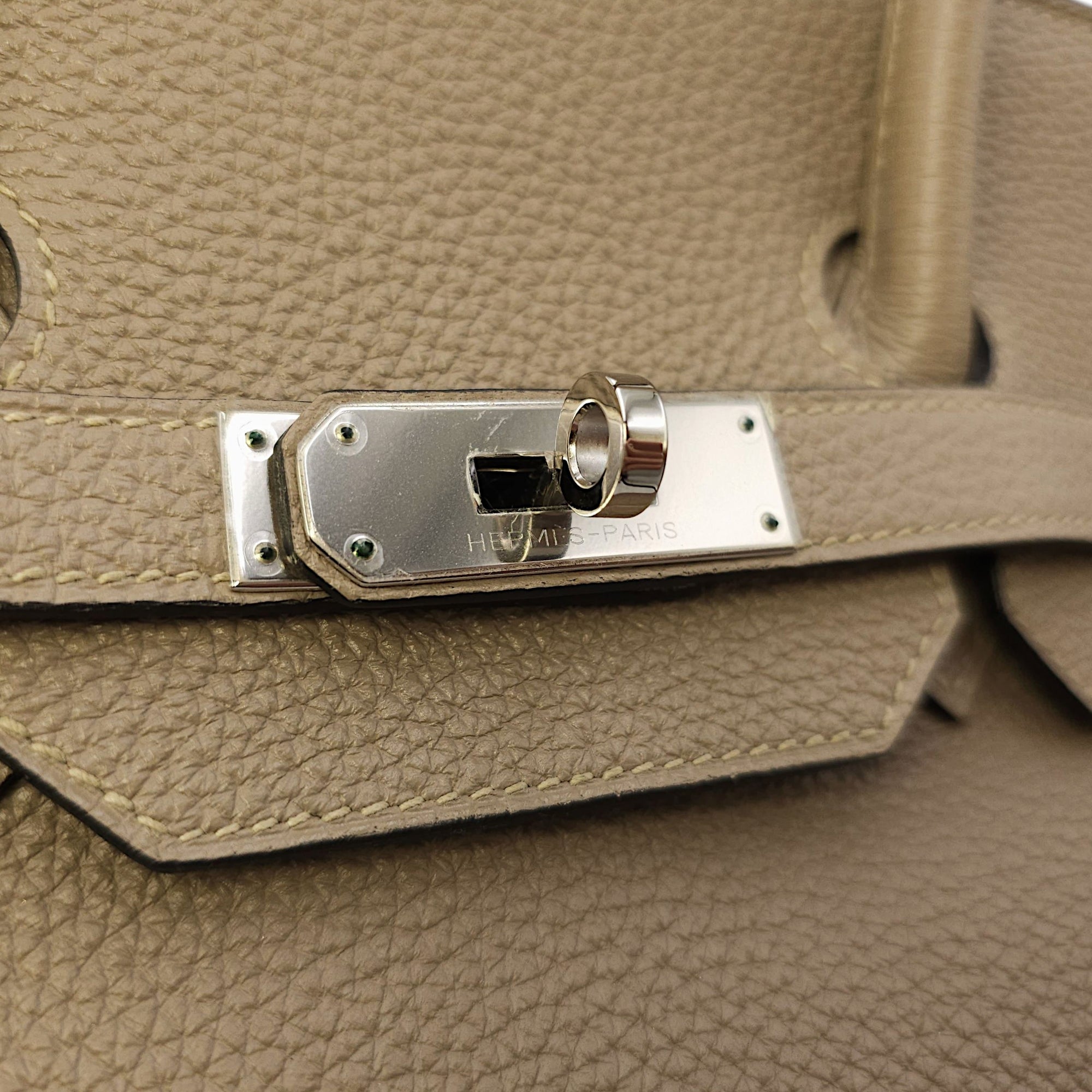 Birkin 35 Gris Tourterelle in Togo, Palladium hardware