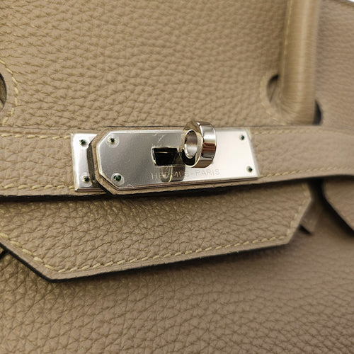 Birkin 35 Gris Tourterelle in Togo, Palladium hardware
