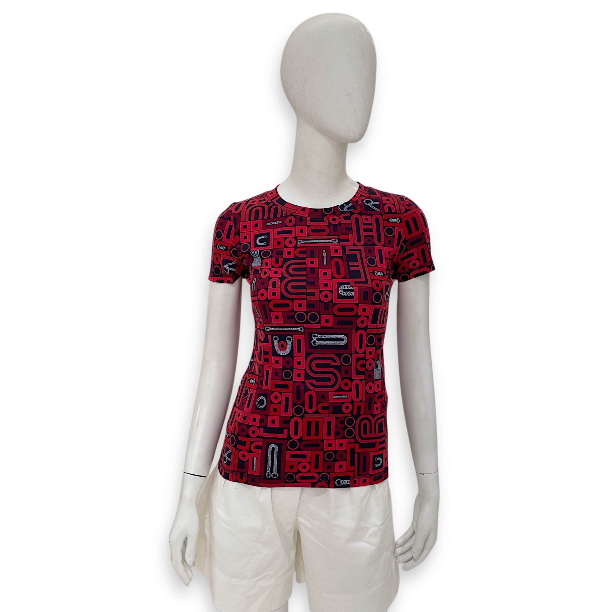 Geometric Print T Shirt 34 Red Ready-To-Wear in Cotton
