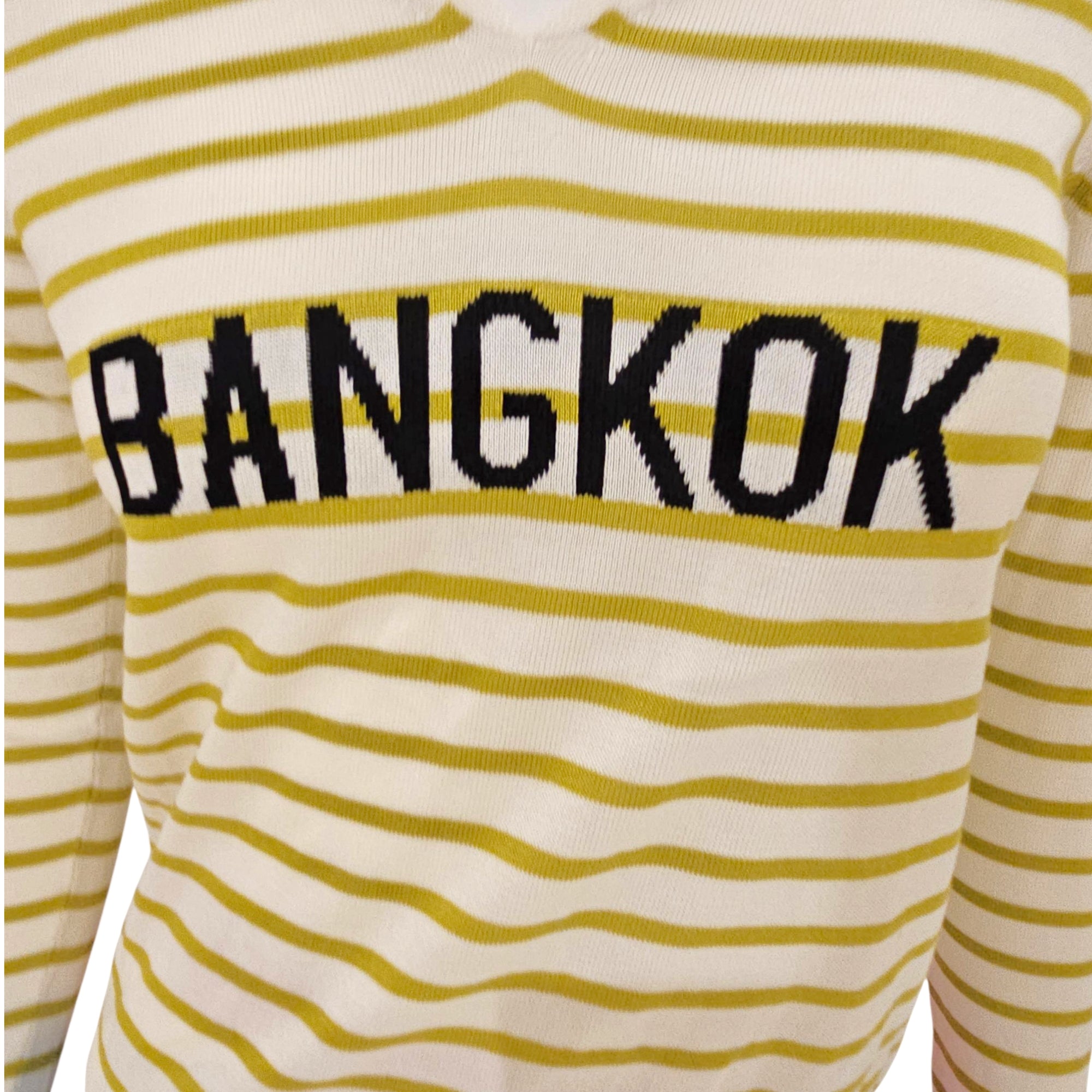 Striped V-Neck Sweater 34 Green Ready-To-Wear in Silk