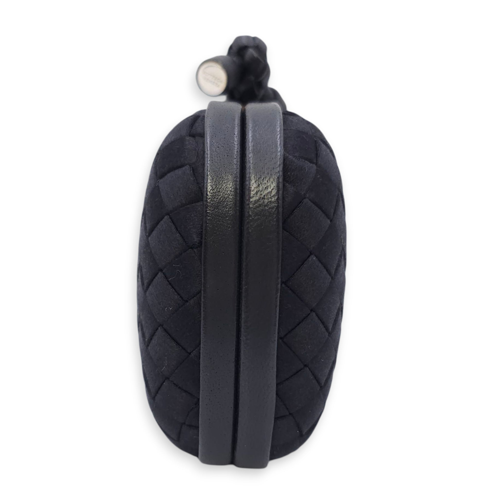 BV Pochette Knot Intrecciato Nappa Black Clutch in Silk, Silver hardware