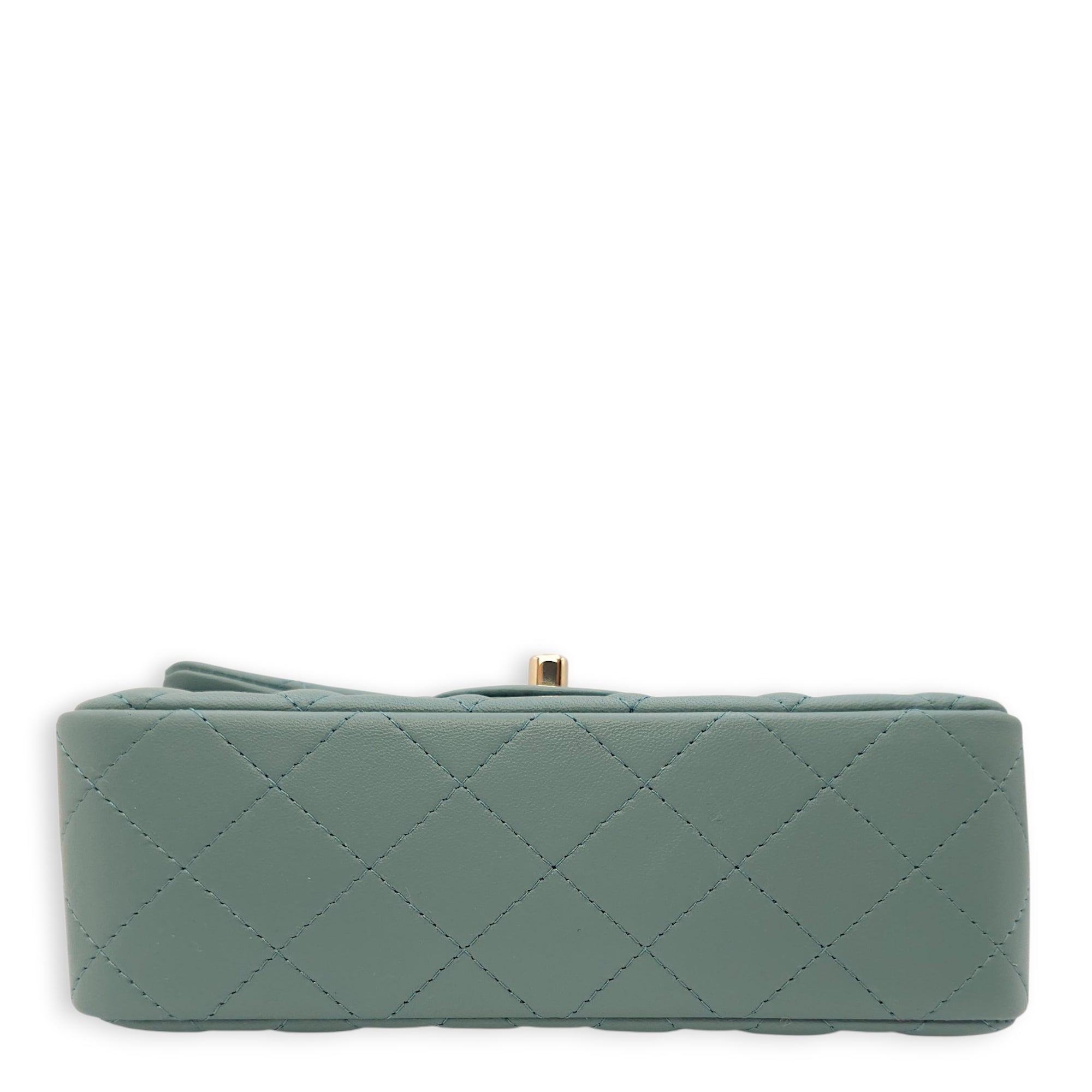 Rectangular Mini Teal Flap Bag in Lambskin, Gold hardware