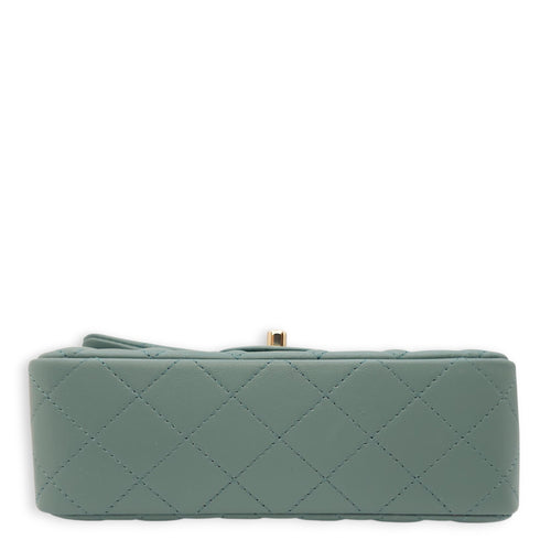 Rectangular Mini Teal Flap Bag in Lambskin, Gold hardware