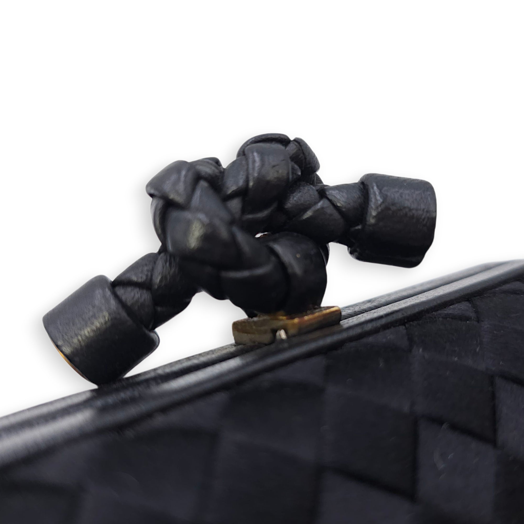 BV Pochette Knot Intrecciato Nappa Black Clutch in Silk, Silver hardware