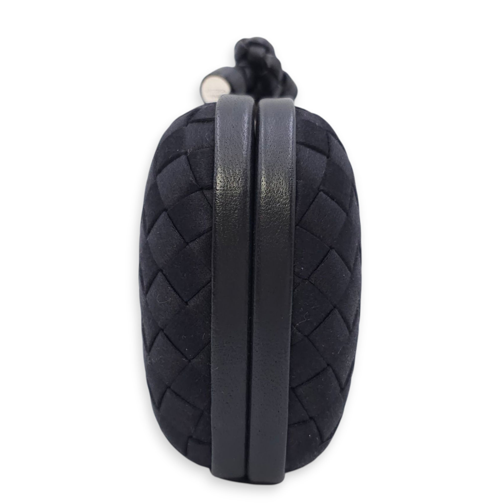 BV Pochette Knot Intrecciato Nappa Black Clutch in Silk, Silver hardware