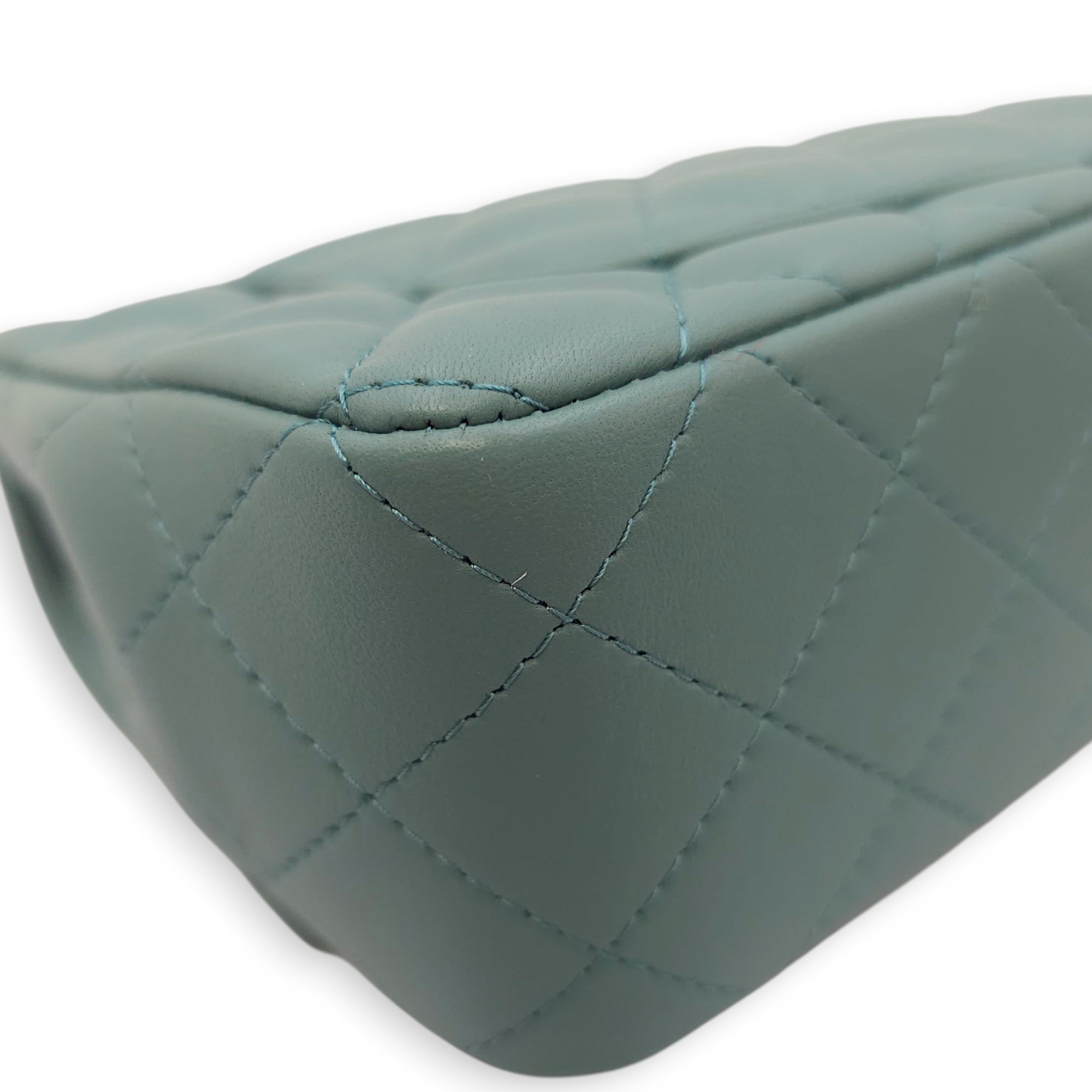 Rectangular Mini Teal Flap Bag in Lambskin, Gold hardware
