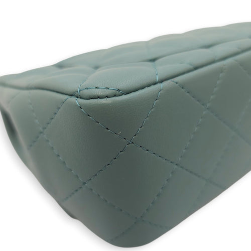Rectangular Mini Teal Flap Bag in Lambskin, Gold hardware