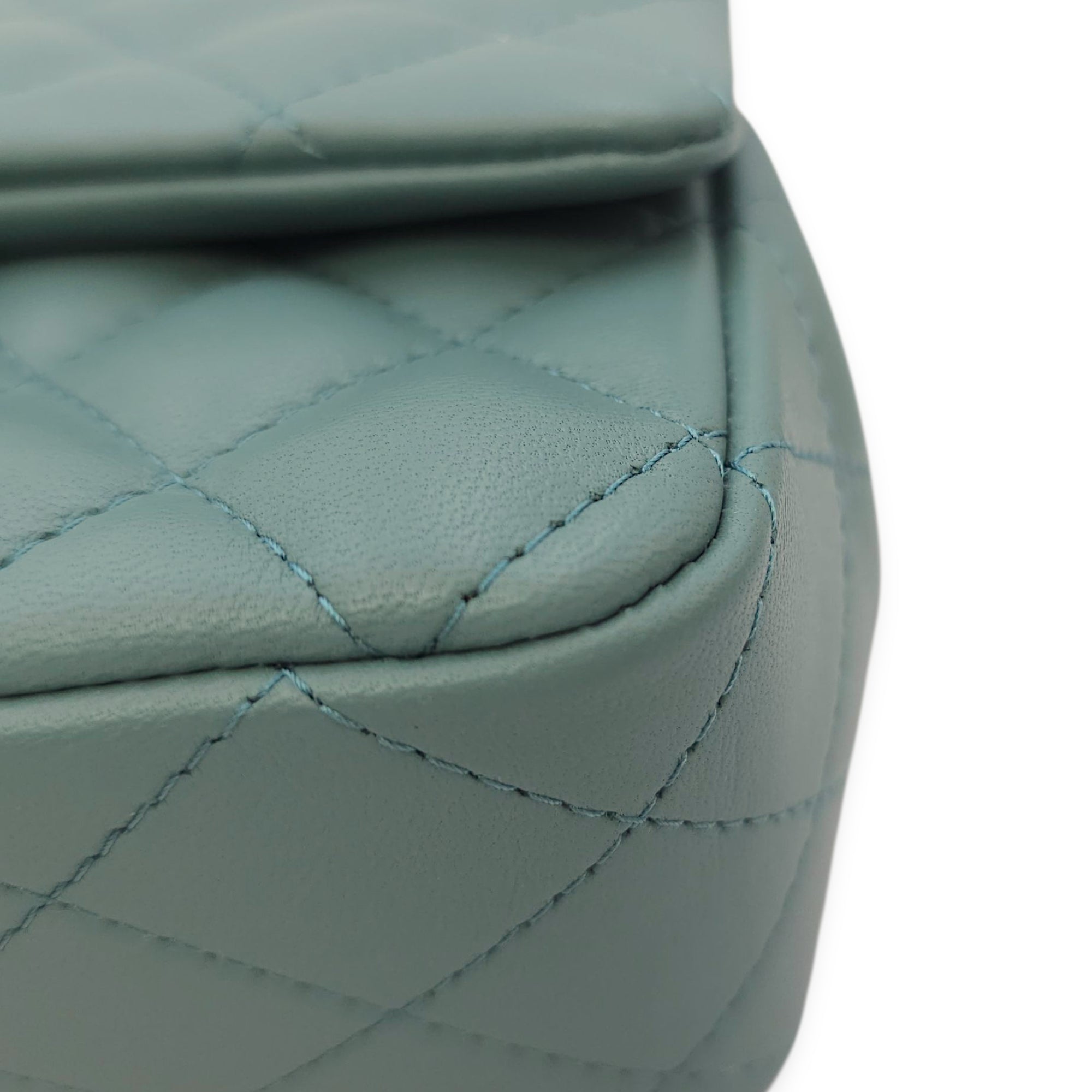 Rectangular Mini Teal Flap Bag in Lambskin, Gold hardware