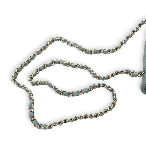 Rectangular Mini Teal Flap Bag in Lambskin, Gold hardware
