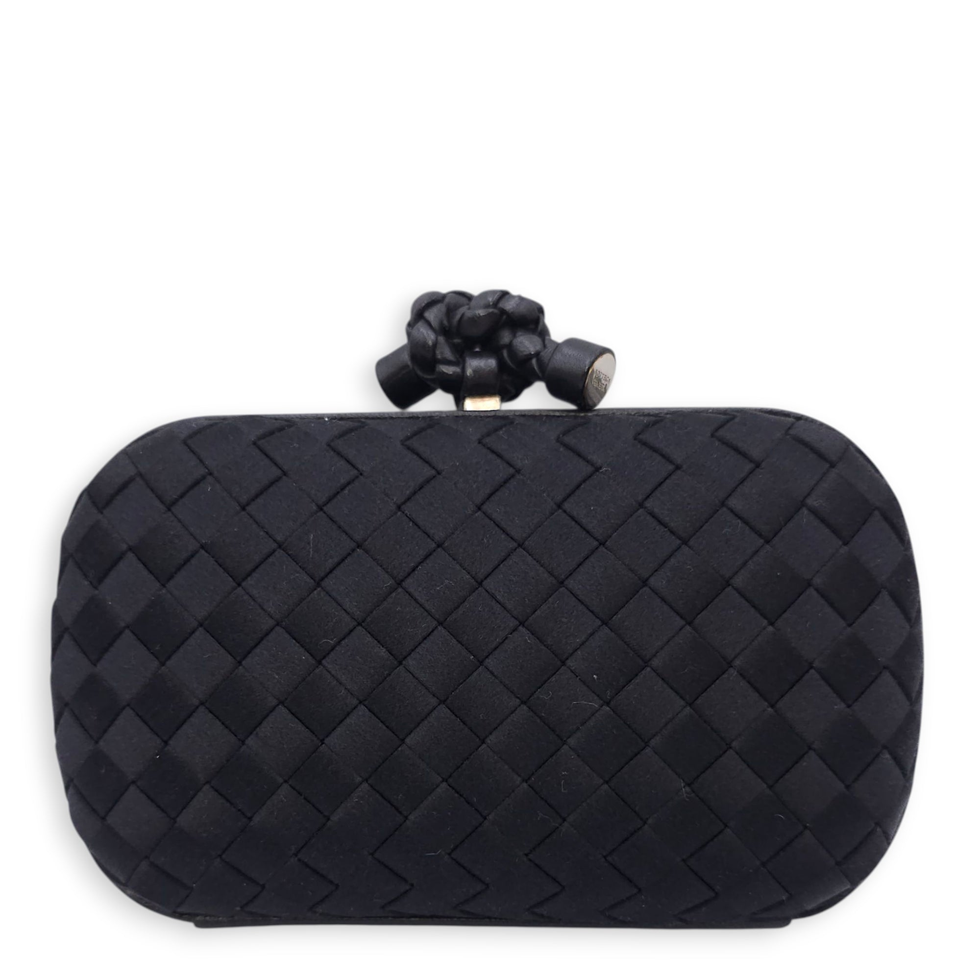 BV Pochette Knot Intrecciato Nappa Black Clutch in Silk, Silver hardware