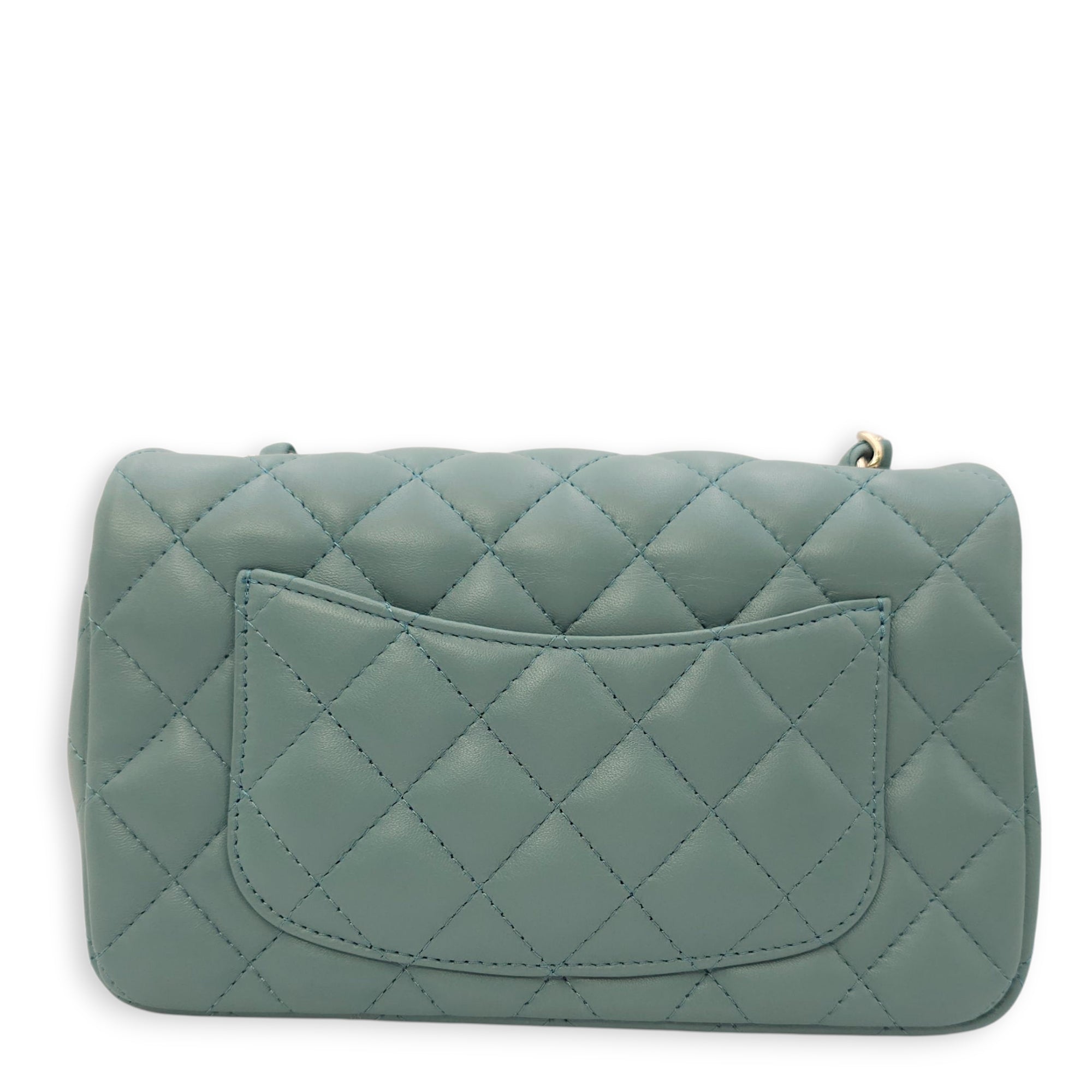 Rectangular Mini Teal Flap Bag in Lambskin, Gold hardware