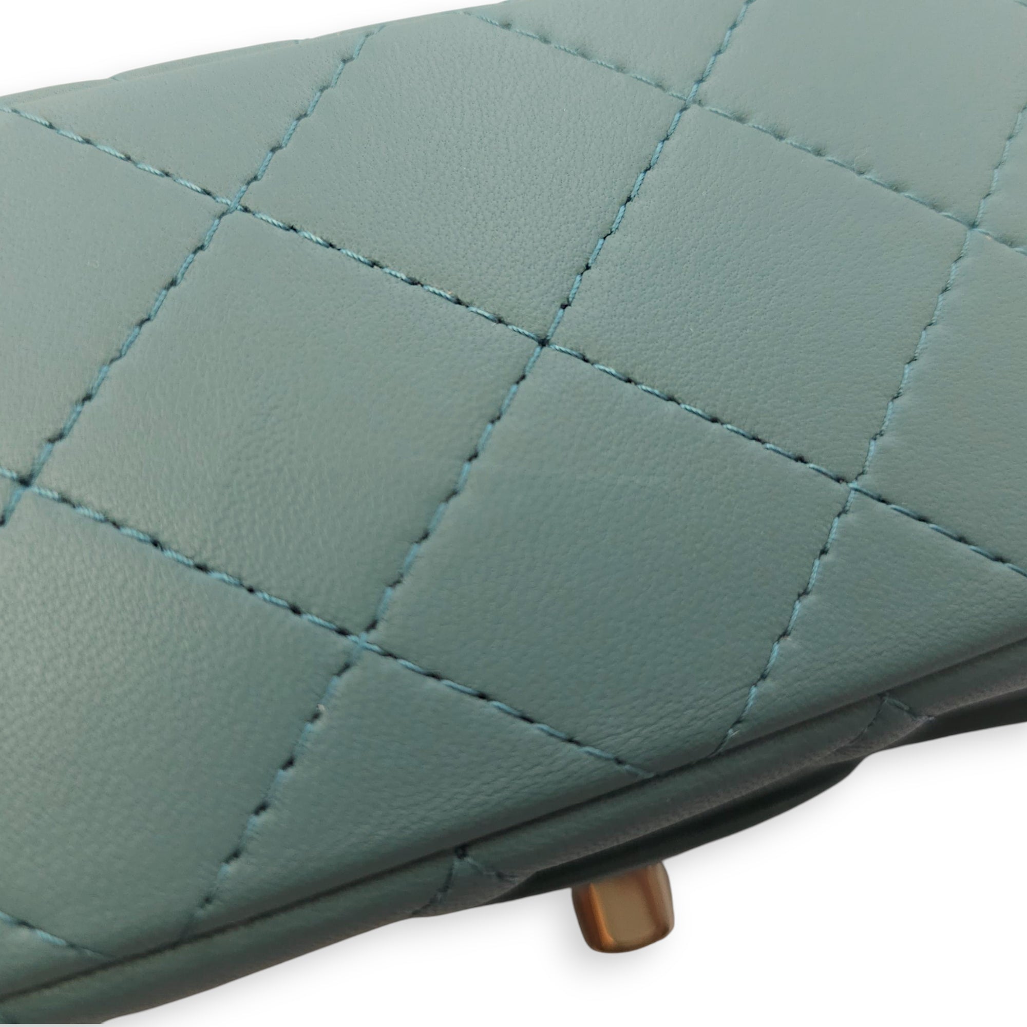 Rectangular Mini Teal Flap Bag in Lambskin, Gold hardware