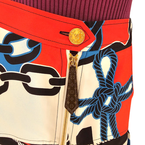 Nautical Chain Print Mid-length Skirt 34 Multi-Colour Ready-To-Wear in Polyester, Gold hardware