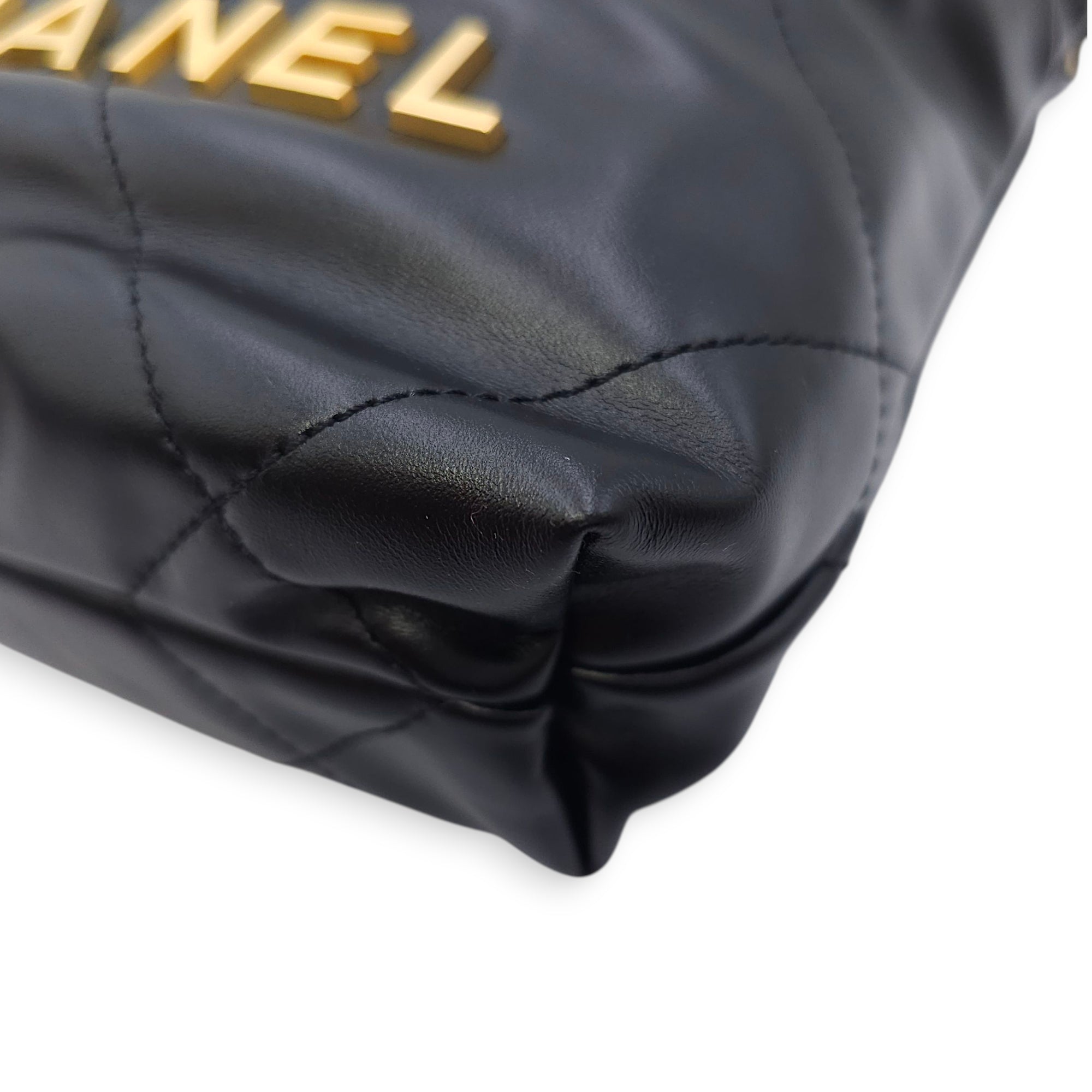 C22 Mini Black Shoulder Bag in Calfskin, Gold hardware