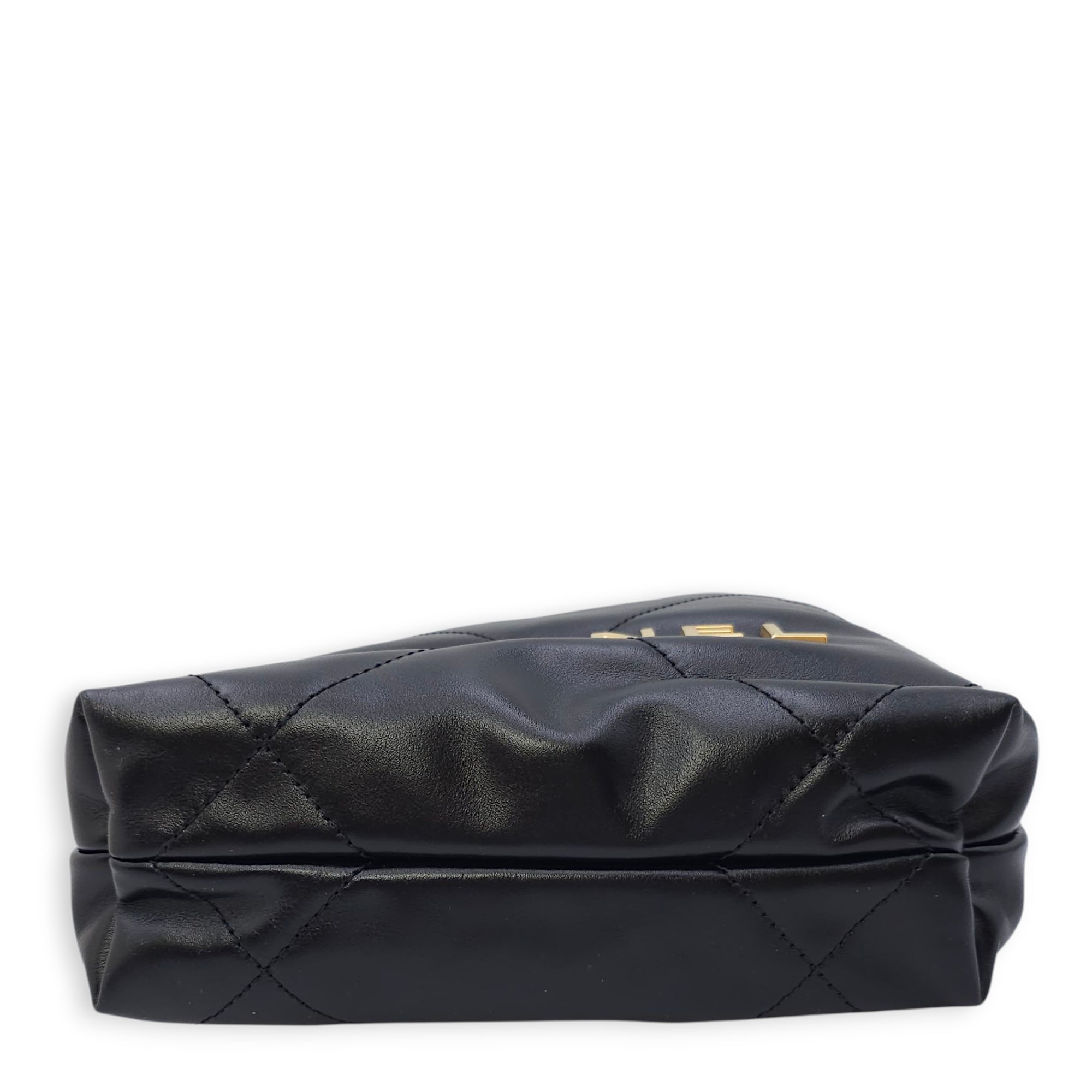 C22 Mini Black Shoulder Bag in Calfskin, Gold hardware