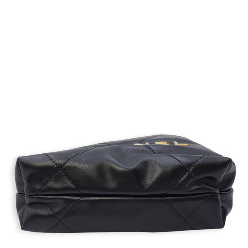C22 Mini Black Shoulder Bag in Calfskin, Gold hardware