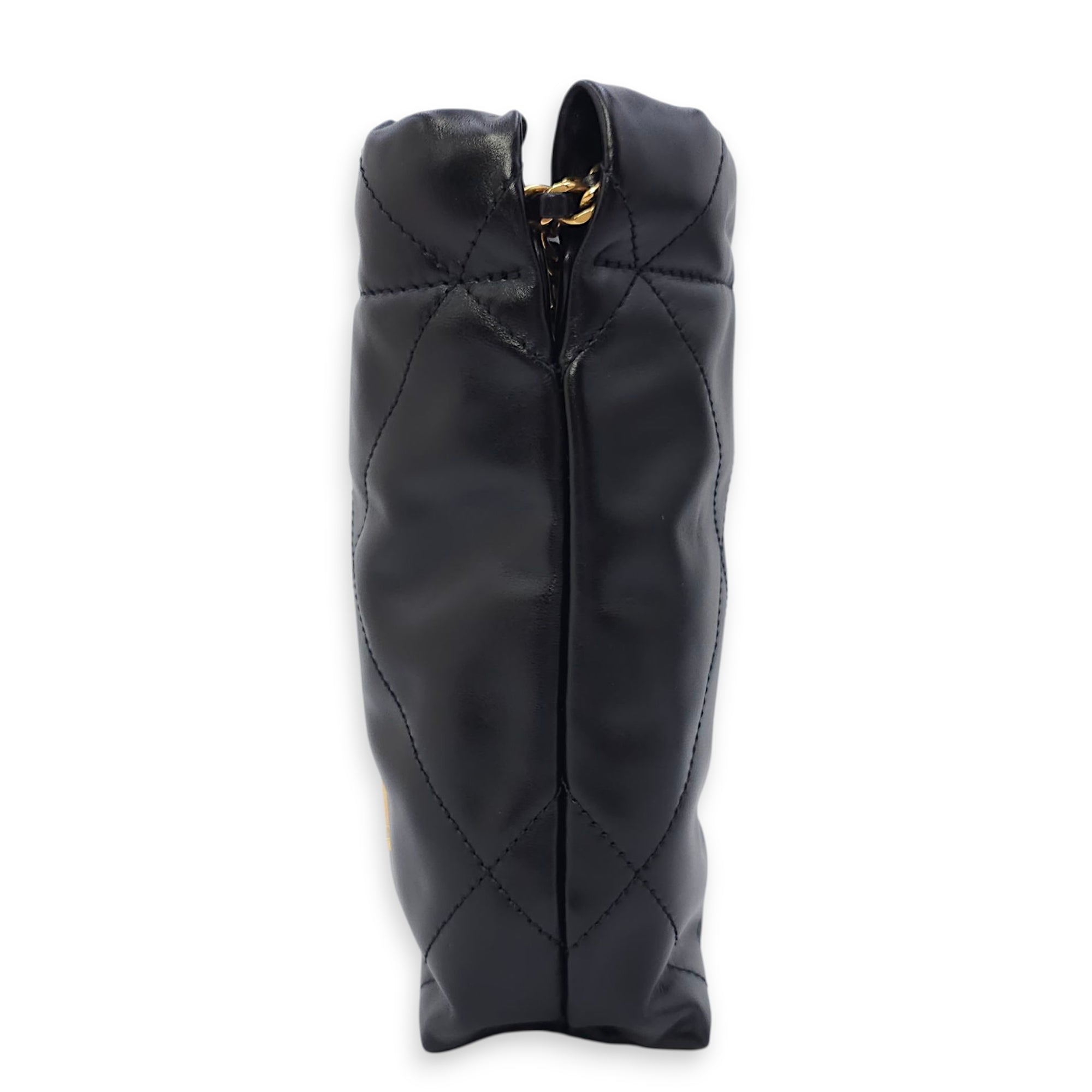 C22 Mini Black Shoulder Bag in Calfskin, Gold hardware