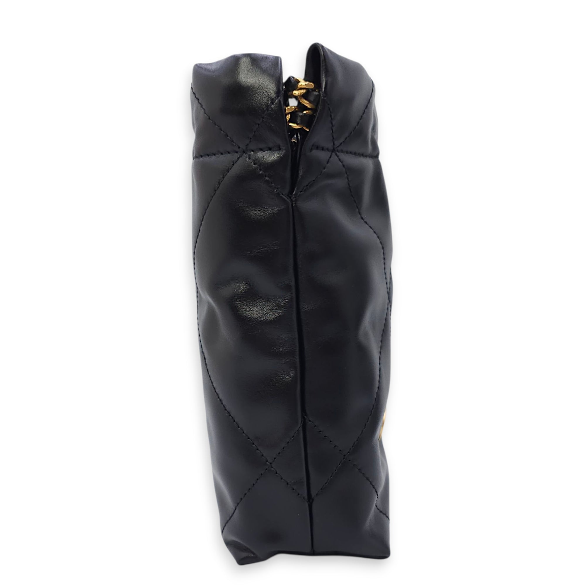 C22 Mini Black Shoulder Bag in Calfskin, Gold hardware