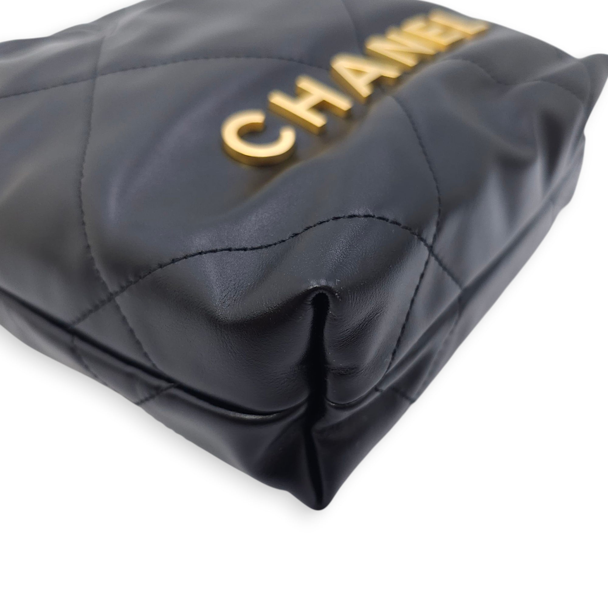 C22 Mini Black Shoulder Bag in Calfskin, Gold hardware