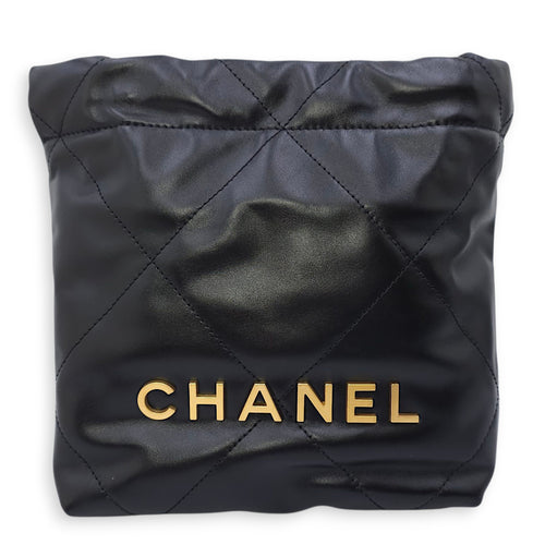 C22 Mini Black Shoulder Bag in Calfskin, Gold hardware