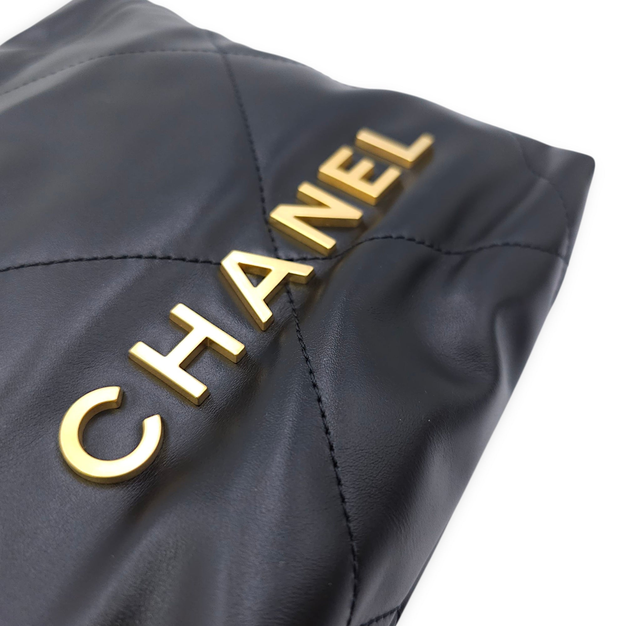 C22 Mini Black Shoulder Bag in Calfskin, Gold hardware