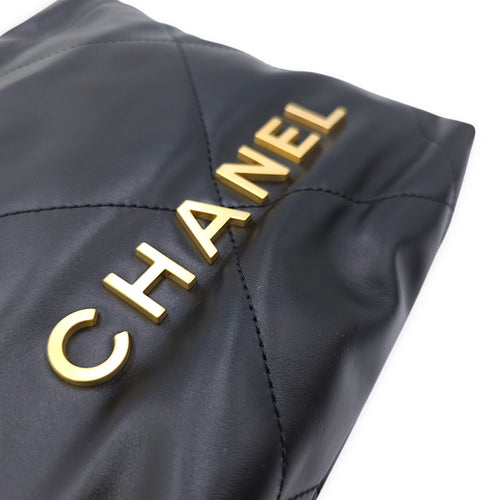 C22 Mini Black Shoulder Bag in Calfskin, Gold hardware