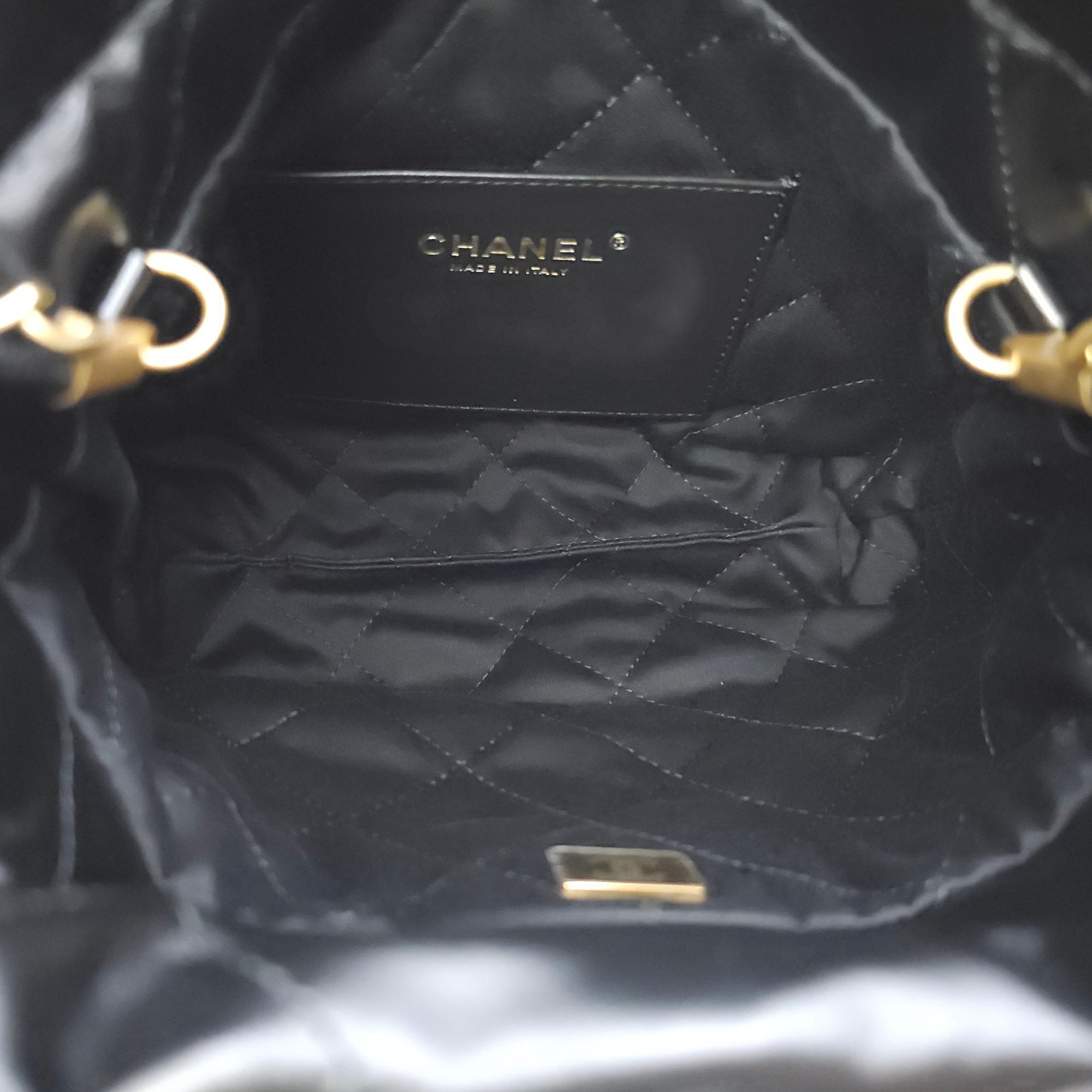 C22 Mini Black Shoulder Bag in Calfskin, Gold hardware