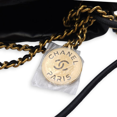 C22 Mini Black Shoulder Bag in Calfskin, Gold hardware