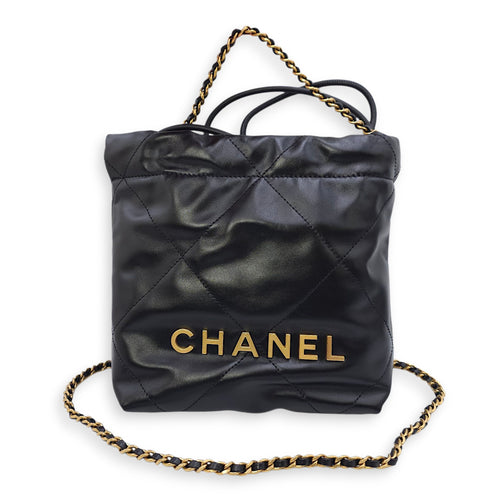 C22 Mini Black Shoulder Bag in Calfskin, Gold hardware