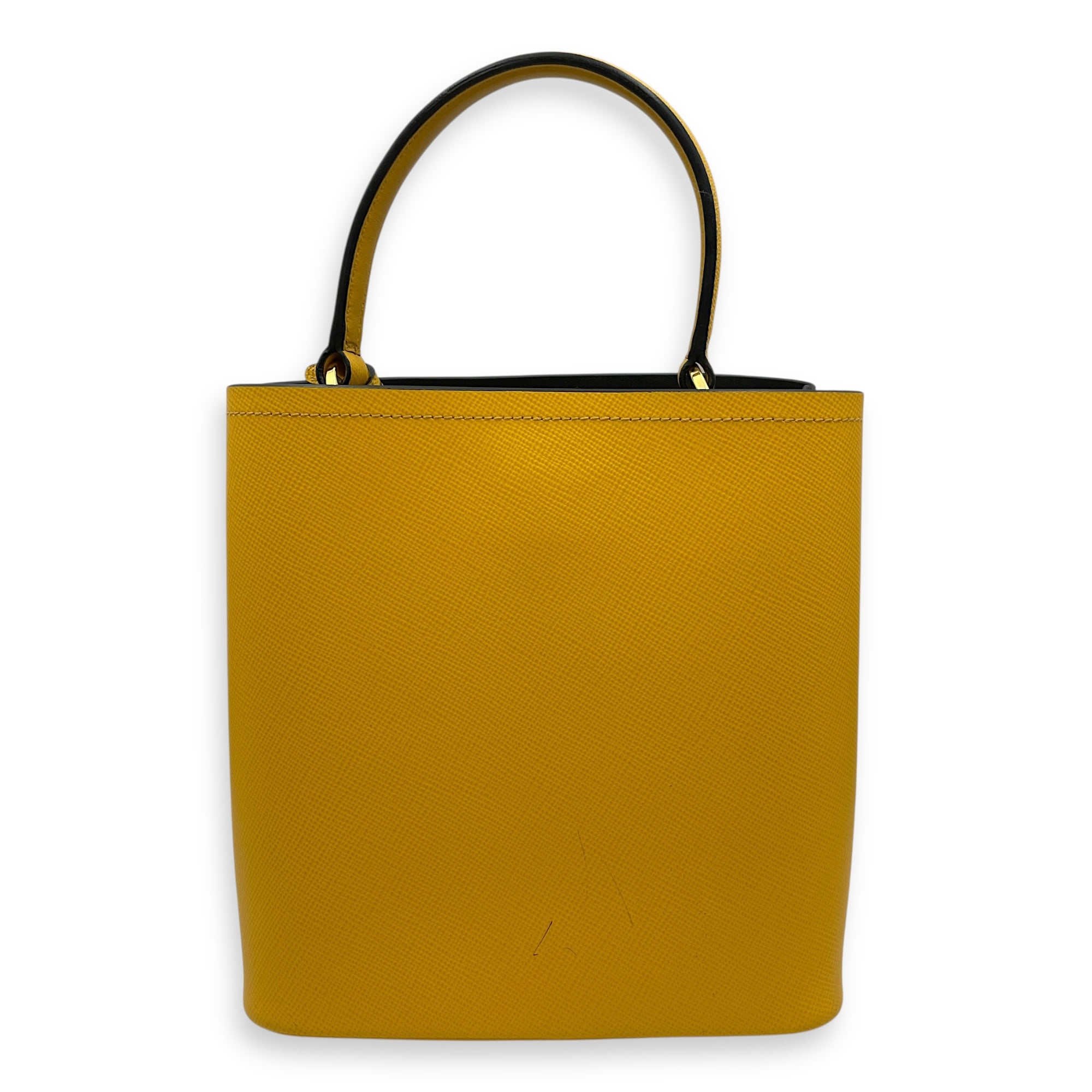 Panier Yellow Bucket Bag in Saffiano Leather, Gold hardware