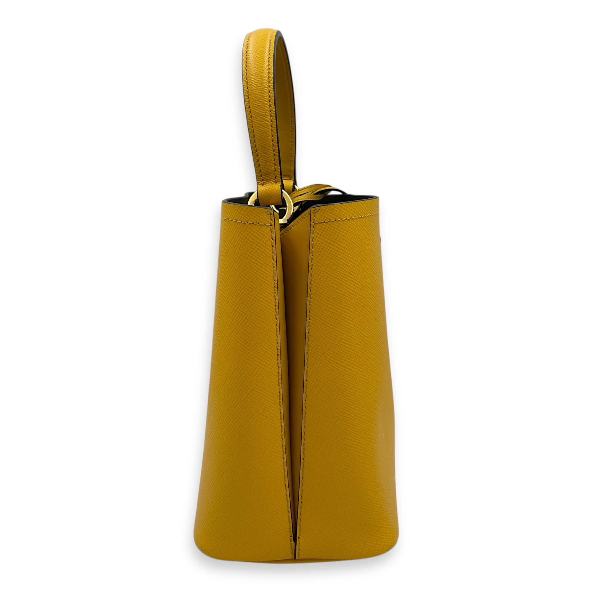 Panier Yellow Bucket Bag in Saffiano Leather, Gold hardware