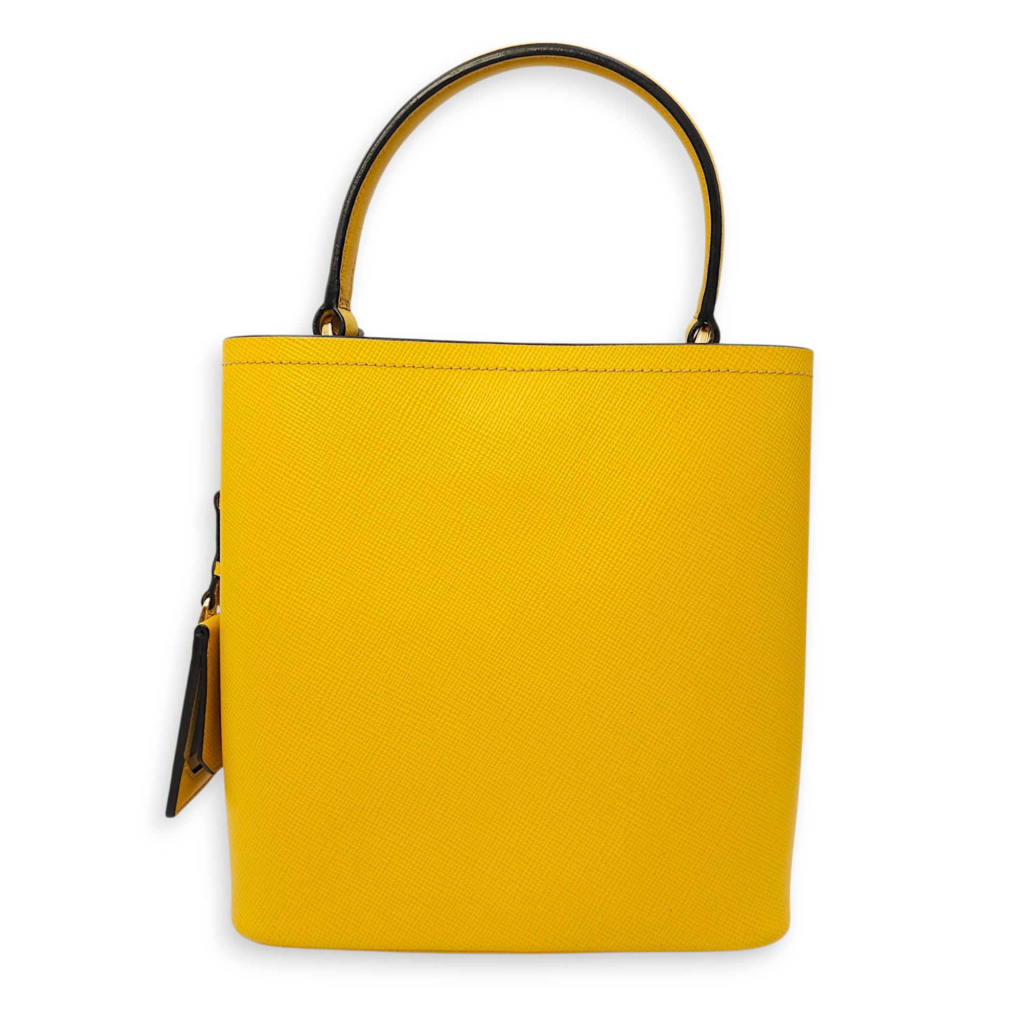 Panier Yellow Bucket Bag in Saffiano Leather, Gold hardware