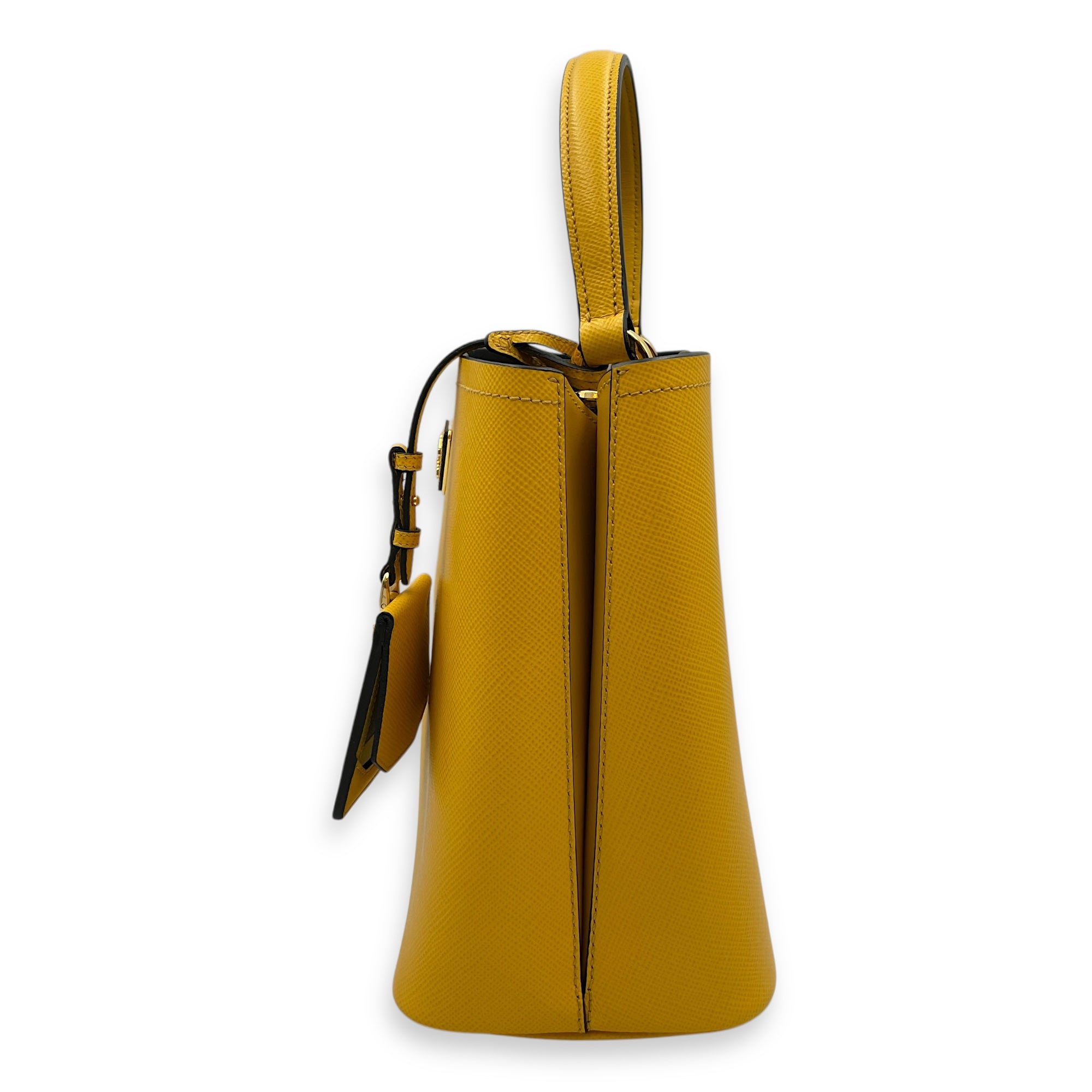 Panier Yellow Bucket Bag in Saffiano Leather, Gold hardware