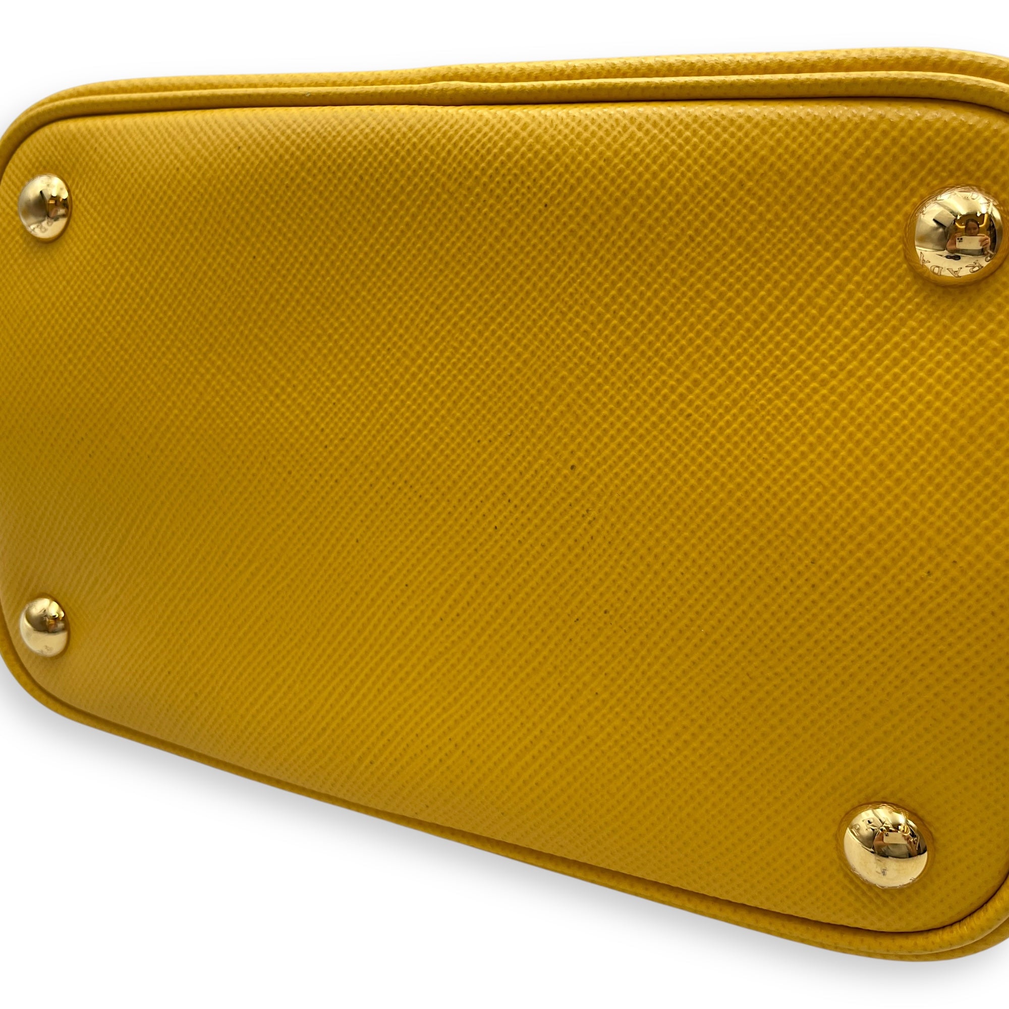 Panier Yellow Bucket Bag in Saffiano Leather, Gold hardware