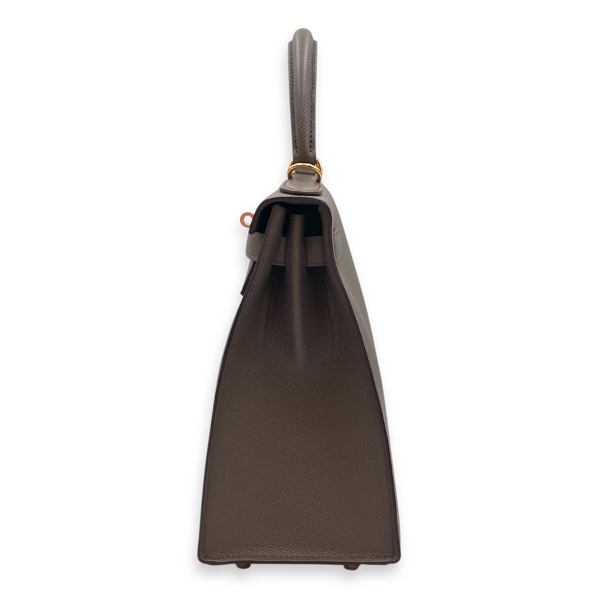 Sellier Kelly 28 Gris Etain in Epsom, Gold hardware