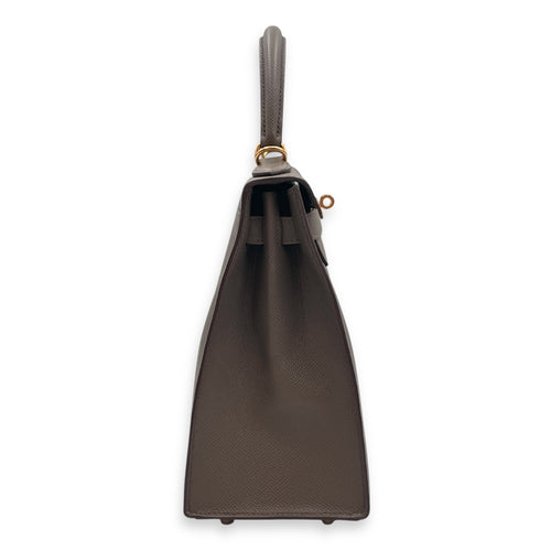 Sellier Kelly 28 Gris Etain in Epsom, Gold hardware